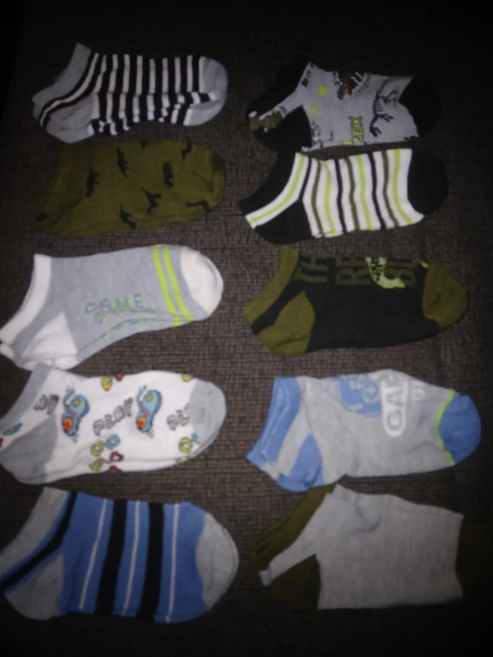 Kids Low-Cut Socks Pack - Stripes & Patterns in Green, Gray, Blue (10 Pairs)